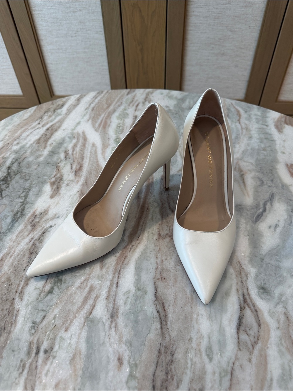 Stuart Weitzman Women's White Pointed Toe Stiletto Pumps